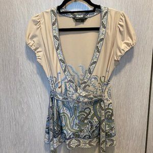 BCBG Max Azria Creme Patterned Blouse - Size M